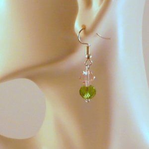 ❤️ Handmade Artisan Pink & Green Dangle Earrings 2"
